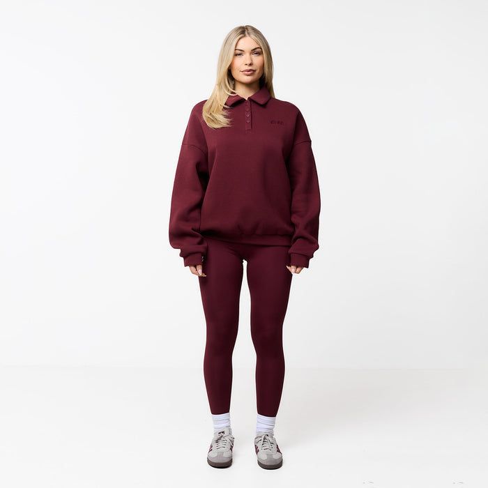 Collegiate Button Up Sweatshirt | Burgundy