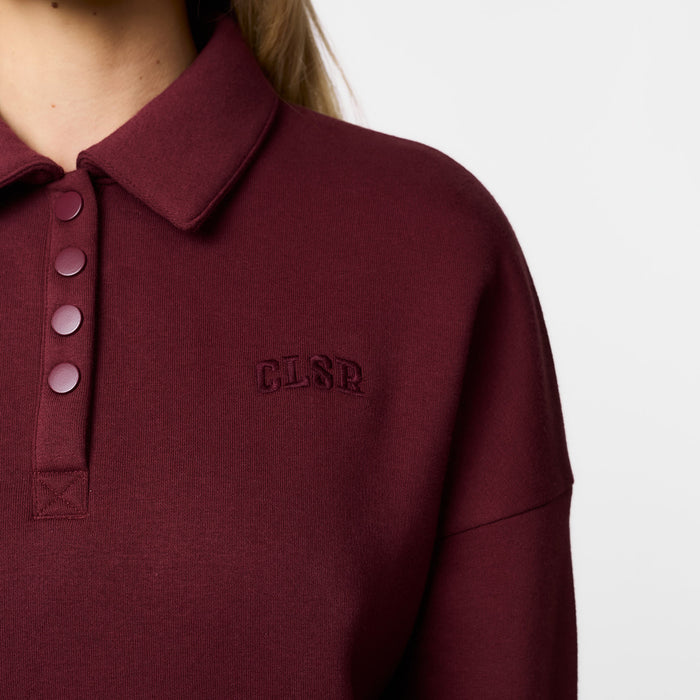 Collegiate Button Up Sweatshirt | Burgundy