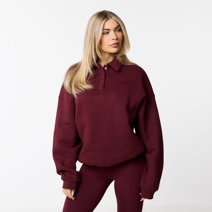 Collegiate Button Up Sweatshirt | Burgundy