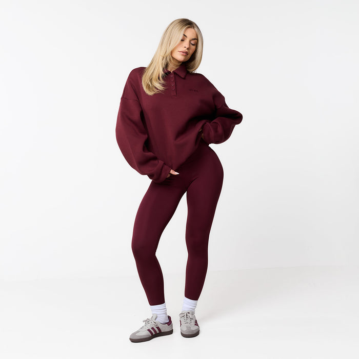 Collegiate Button Up Sweatshirt | Burgundy