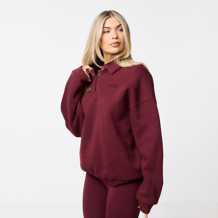 Collegiate Button Up Sweatshirt | Burgundy