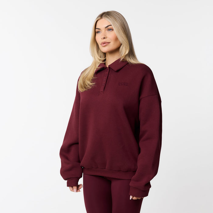 Collegiate Button Up Sweatshirt | Burgundy