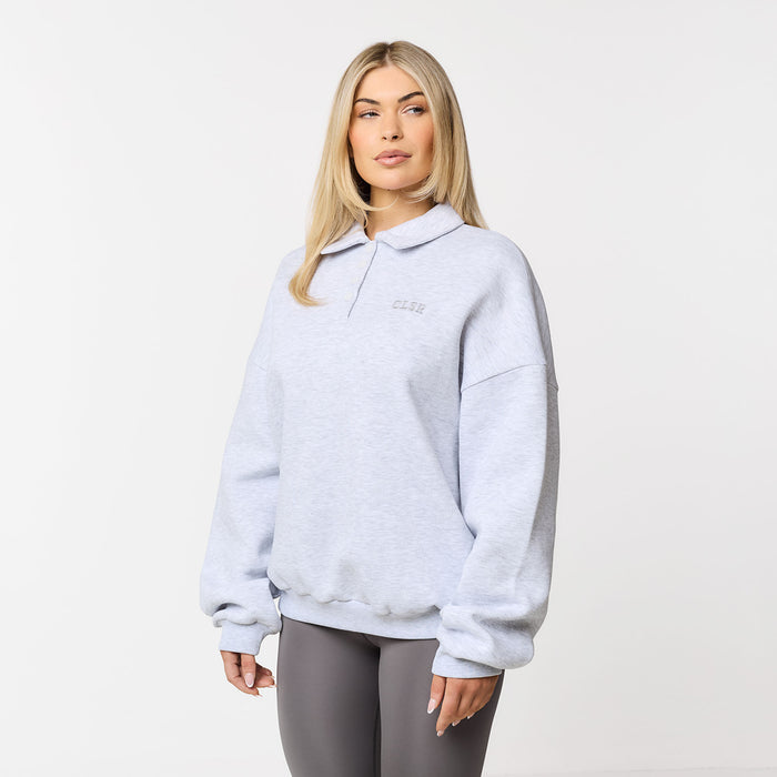 Collegiate Button Up Sweatshirt | Grey Marl