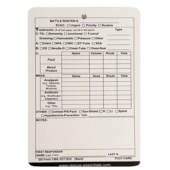 Combat Casualty Card, back