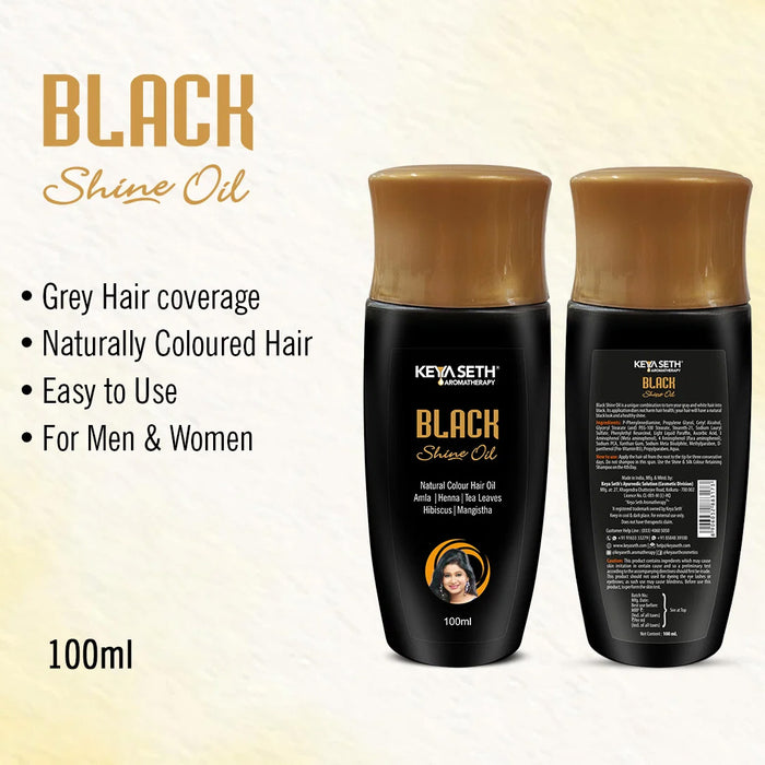 Complete Hair Colour Combo - Black Shine Oil, Black Shine Pack & Colour Retaining Shampoo; Long-lasting vibrant hair colour, Nourishes & Protects - Keya Seth Aromatherapy