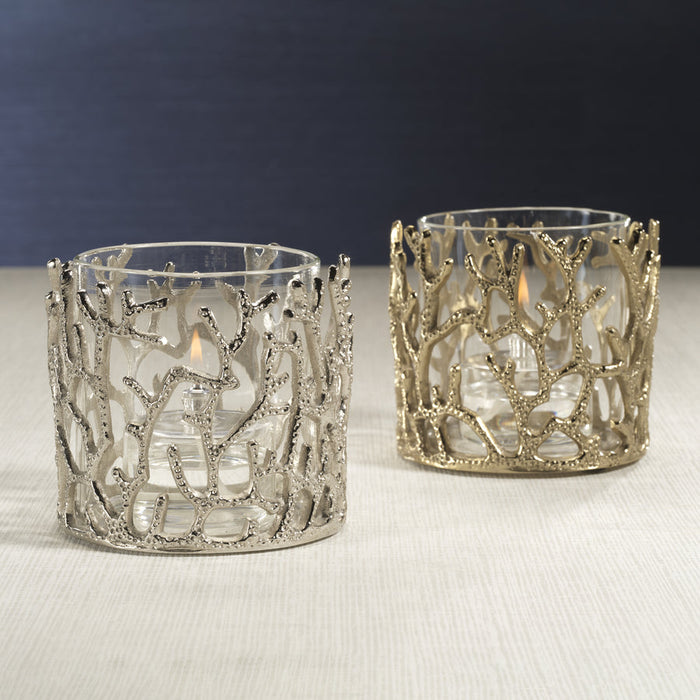 Coral Sea Brass Vase / Hurricane with Glass Insert - Candle Holders by Carlyle Avenue