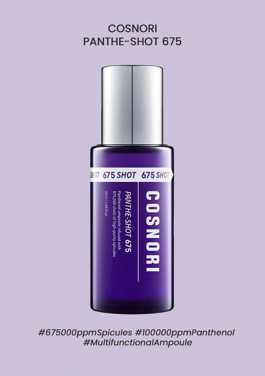 Purple bottle with silver cap labeled 'COSNORI' on a light purple background