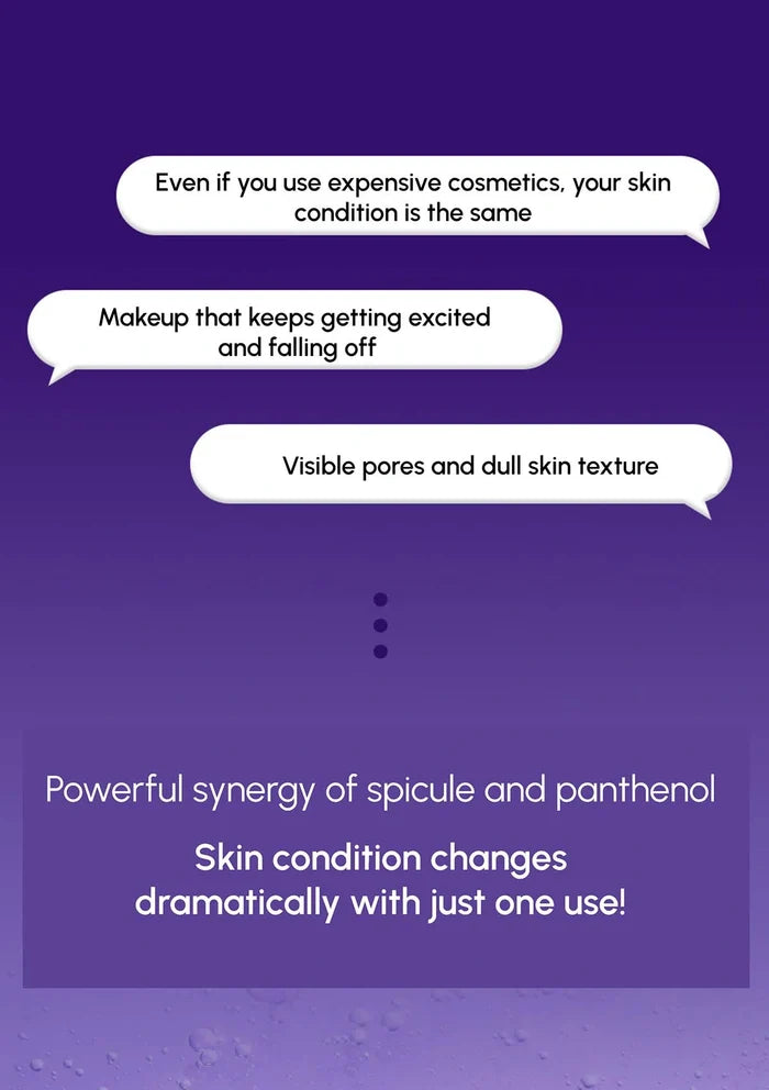 Text on a purple background discussing skin conditions and product benefits.