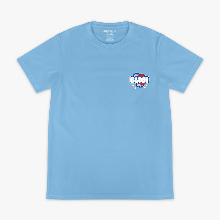 Red, white & blue Cotton Candy Light Blue graphic tee — front view