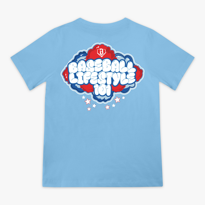 Red, white & blue Cotton Candy Light Blue youth graphic tee — back view