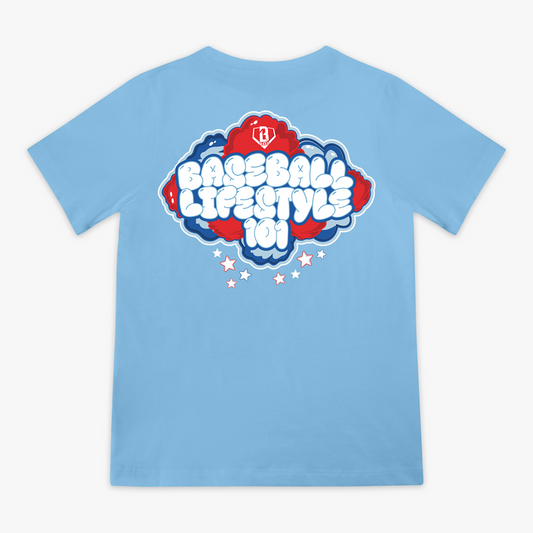 Red, white & blue Cotton Candy Light Blue youth graphic tee — back view
