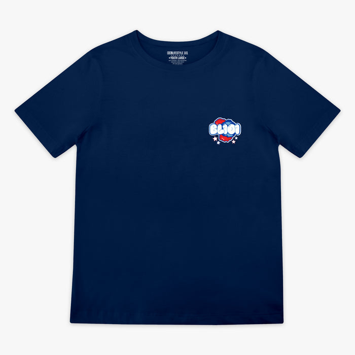 Baseball youth tee, navy 4th of July cotton candy graphic shirt