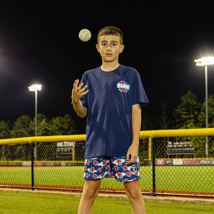 4th of July baseball outfit, red, white, and blue cotton candy tee shirt