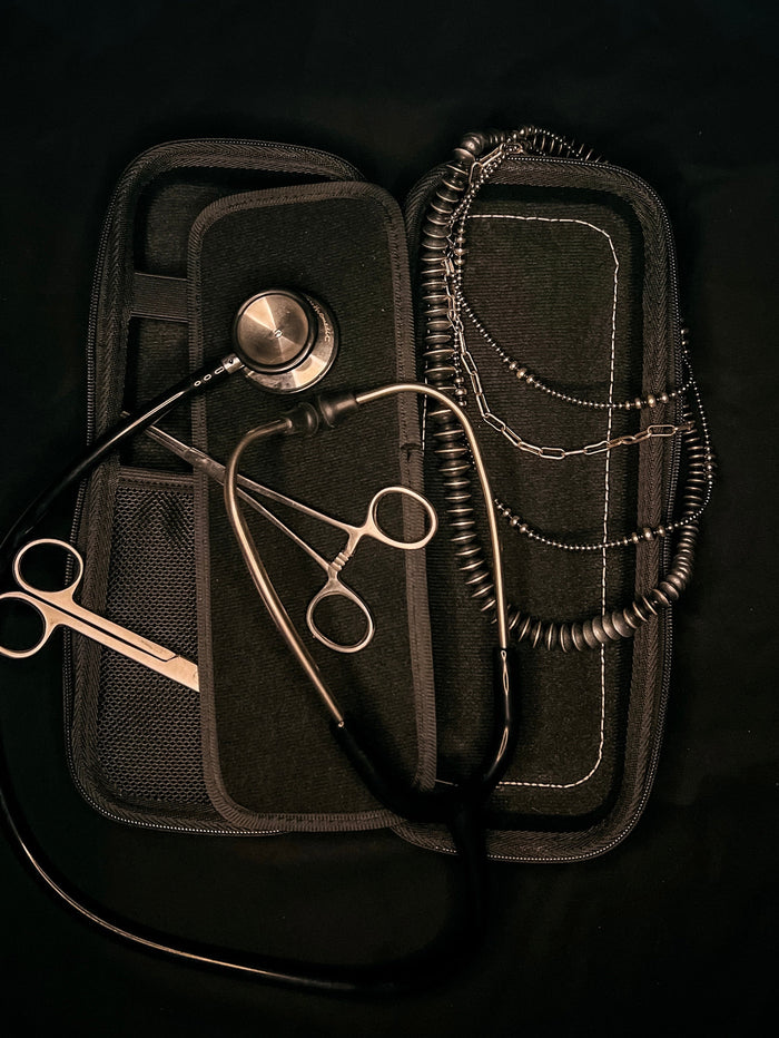 COW PRINT CVM- Tooled Leather Stethoscope Case