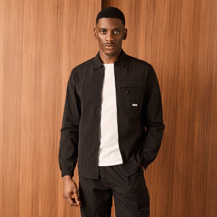 Crinkle Nylon Tech Overshirt | Black
