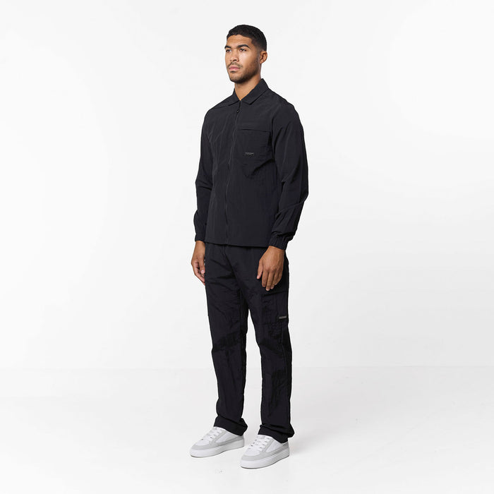 Crinkle Nylon Tech Overshirt | Black