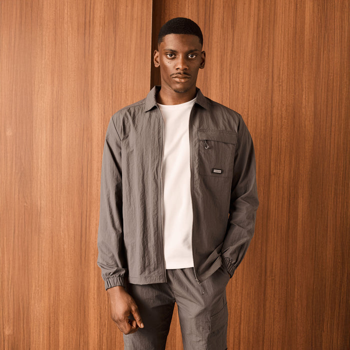 Crinkle Nylon Tech Overshirt | Charcoal