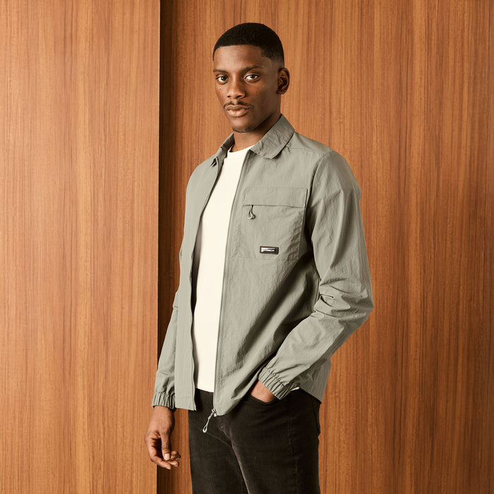 Crinkle Nylon Tech Overshirt | Olive