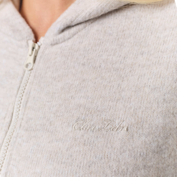Cropped Knit Hoodie | Oat Marl