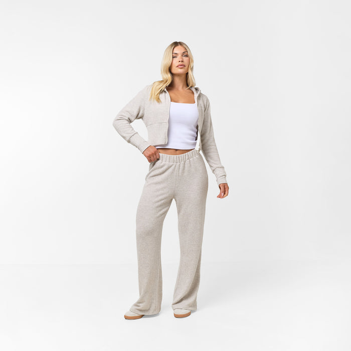 Cropped Knit Hoodie | Oat Marl