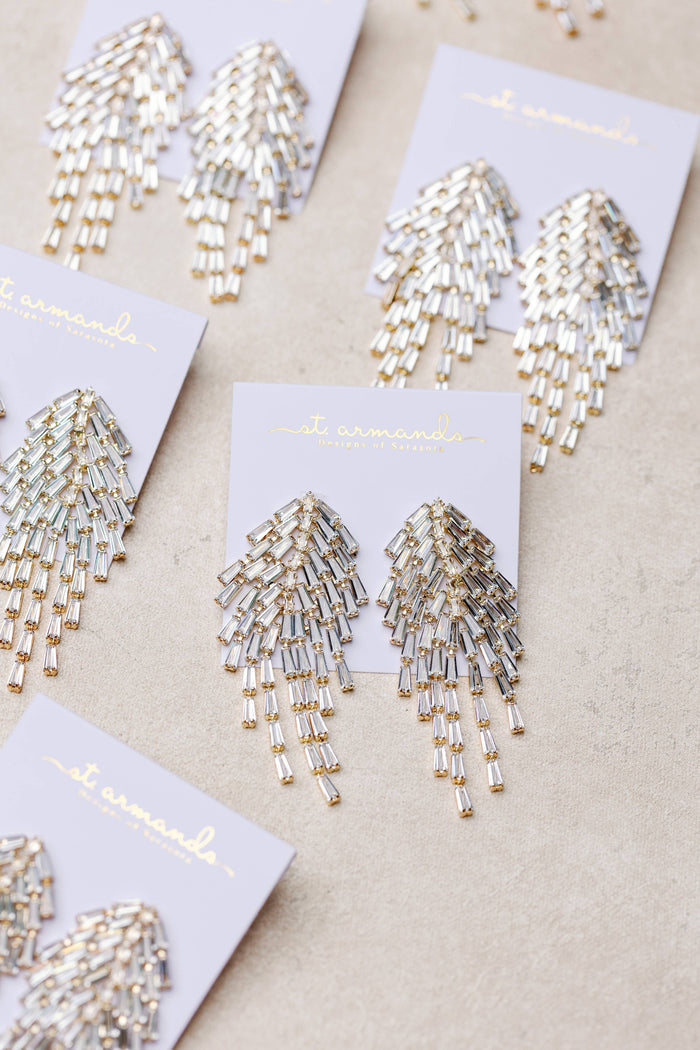 Crystal Waterfall Maxi Tassel Holiday Statement Earrings