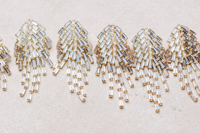Crystal Waterfall Maxi Tassel Holiday Statement Earrings
