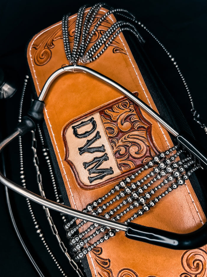 CVM Tooled Leather Stethoscope Case