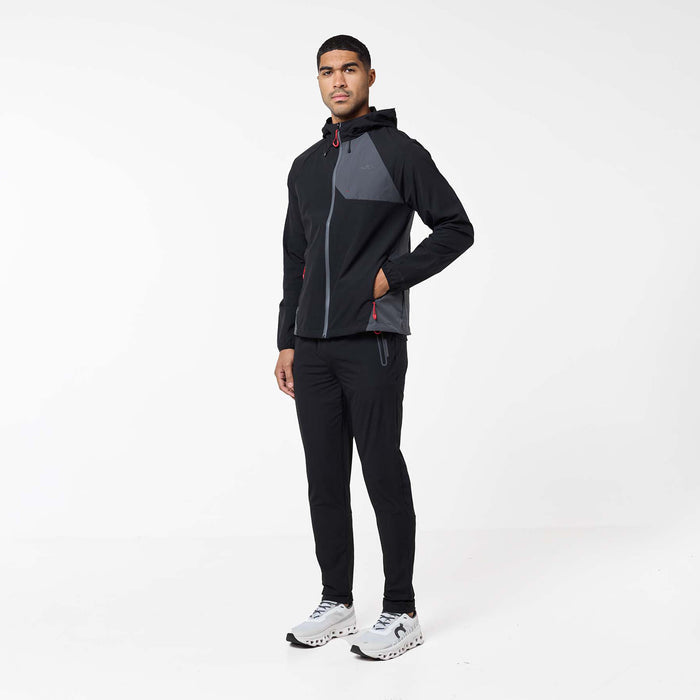 Men's Cyclone Contrast Tracksuit in black, graphite and red – three-quarter front view