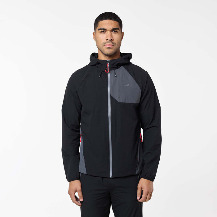 Men's Cyclone Contrast Tracksuit Jacket in black, graphite and red – front view with contrast chest panel