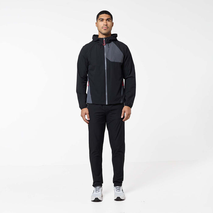 Men's Cyclone Contrast Tracksuit in black, graphite and red – full front view