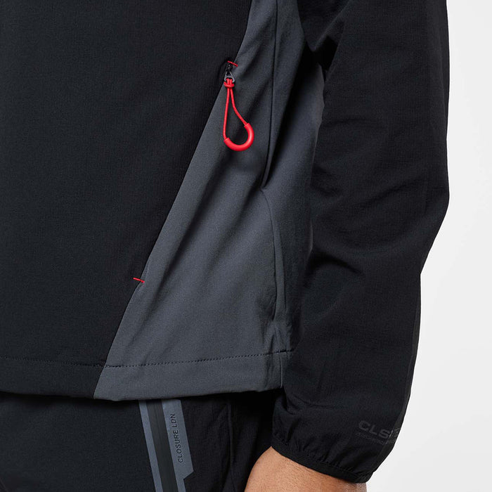 Men's Cyclone Contrast Tracksuit Jacket in black, graphite and red – concealed zip pocket and cuff detail