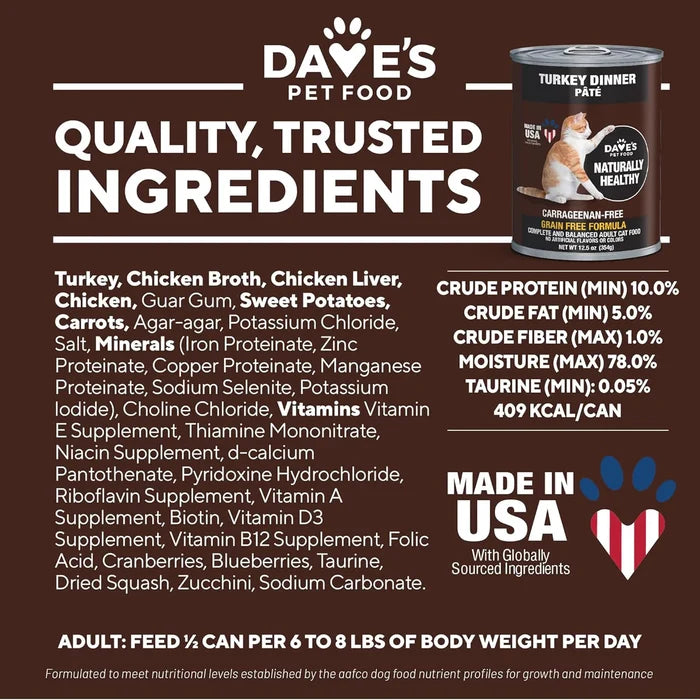 Dave’s Naturally Healthy Canned Cat Food Turkey Recipe