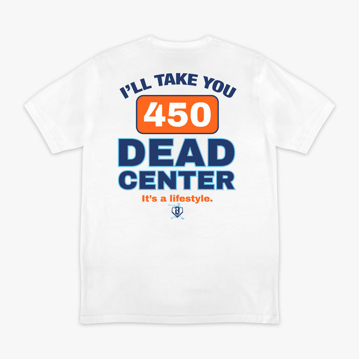 White Dead Center graphic tee — back view