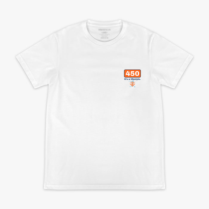 White Dead Center graphic tee — front view