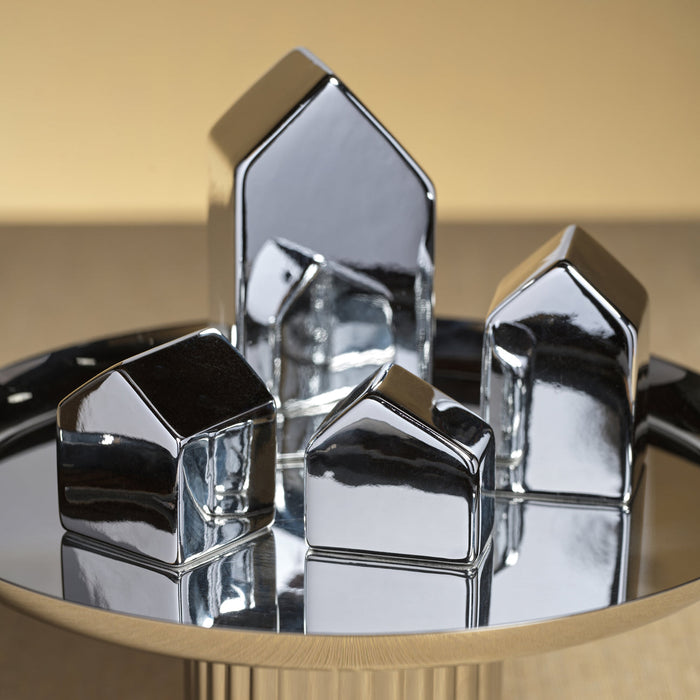 Decorative Ceramic House - Silver - Christmas Decor by Carlyle Avenue