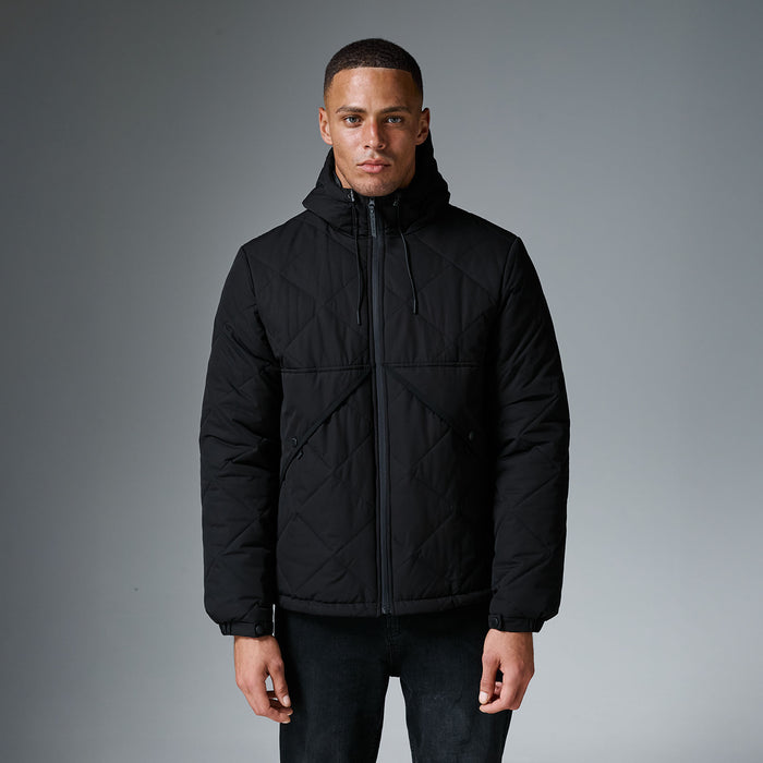 Diamond Quilted Pocket Puffer Jacket | Black