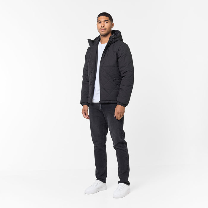 Diamond Quilted Pocket Puffer Jacket | Black