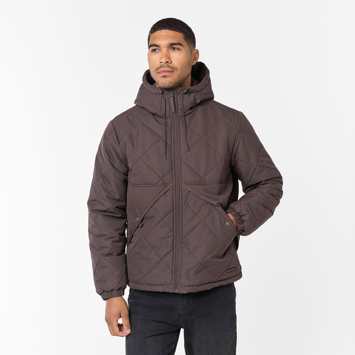 Men's  Brown Diamond Quilted Pocket Puffer Jacket  Closure London Front View
