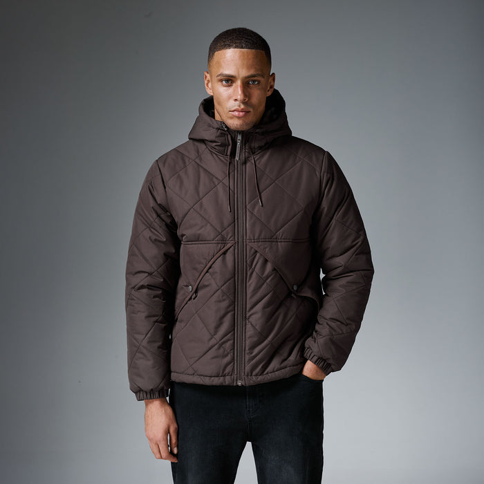 Diamond Quilted Pocket Puffer Jacket | Brown