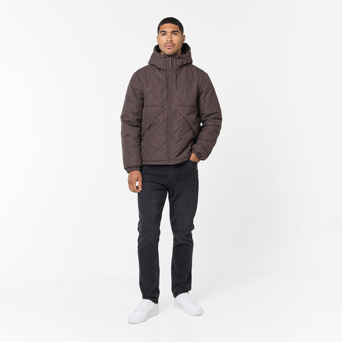Diamond Quilted Pocket Puffer Jacket | Brown