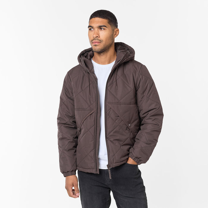 Diamond Quilted Pocket Puffer Jacket | Brown