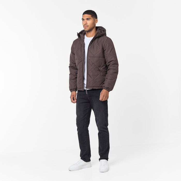 Diamond Quilted Pocket Puffer Jacket | Brown