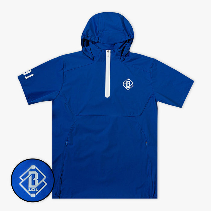 Adult model wearing blue Diamond Tech Pro Cage Jacket Royal Blue jacket