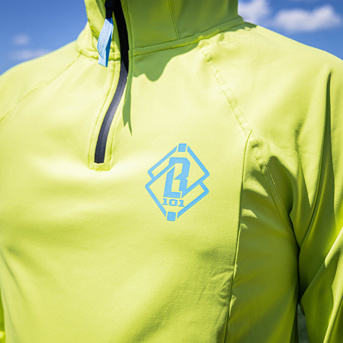 Adult model wearing yellow Diamond Tech Scuba Highlighter hoodie
