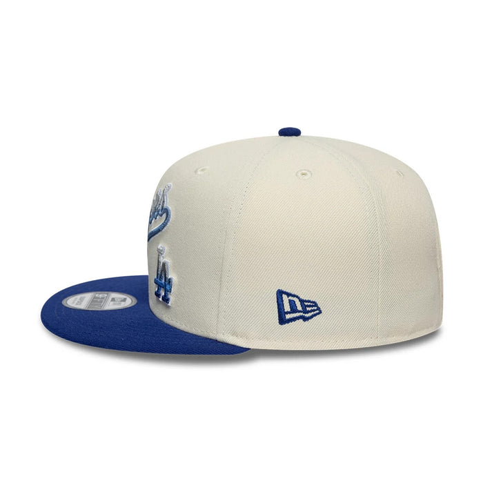 Pictured is this MLB Ombre Script Los Angeles Dodgers 9FIFTY Snapback cap in light beige & blue. 5