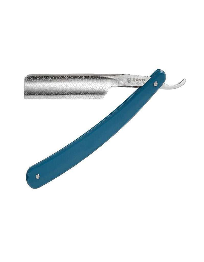 Dovo straight razor with blue handle and square point