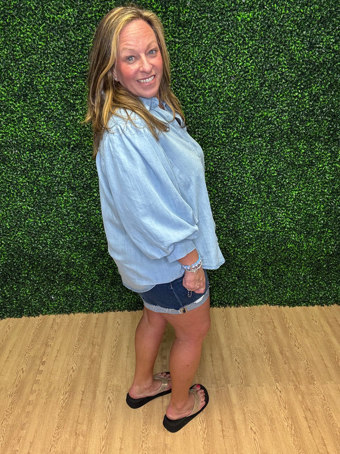 Easel 3/4 Sleeve Washed Denim Shirt