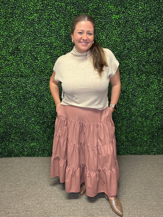 Easel Faux Leather Tiered Maxi Skirt