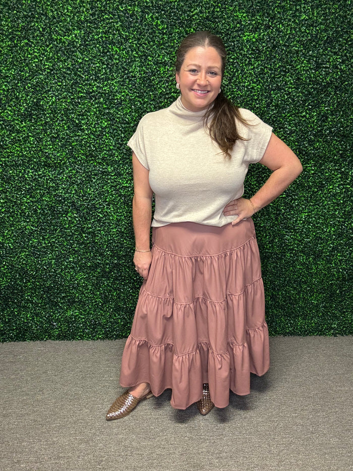 Easel Faux Leather Tiered Maxi Skirt