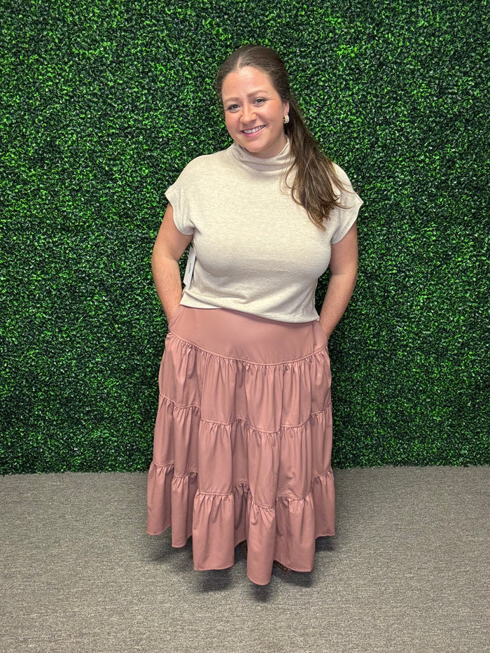 Easel Faux Leather Tiered Maxi Skirt